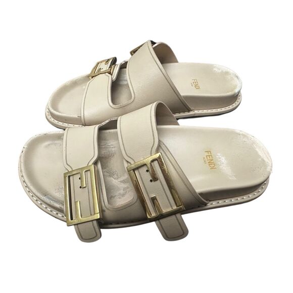 Fendi Zucca FF Logo Leather Slides Women's Size: - Picture 2 of 11